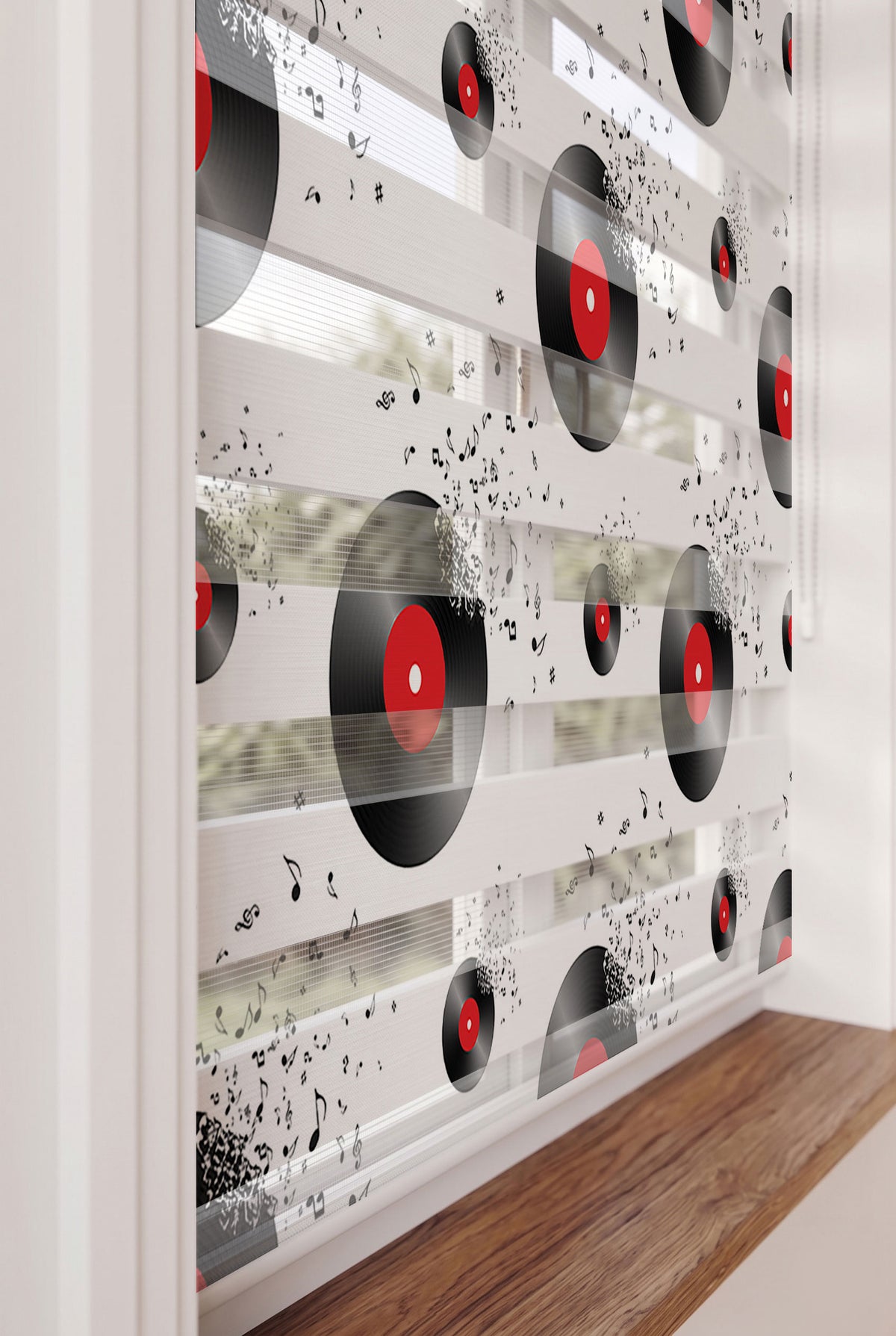 Plaklar ve Uçuşan Müzik Notaları Genç Odası Zebra Stor Perde – ürün görseli 5