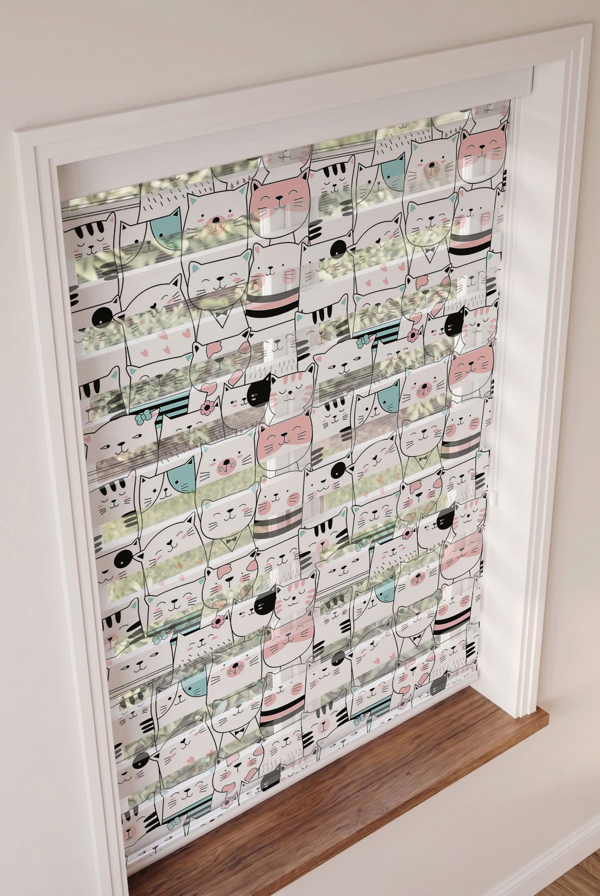 Beyaz Pembe Kedi Kalabalığı Çocuk Odası Zebra Stor Perde – ürün görseli 3