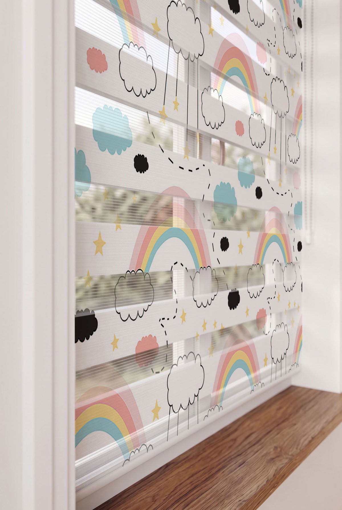 Pastel Gökkuşağı ve Bulutlar Bebek Odası Zebra Stor Perde – ürün görseli 5