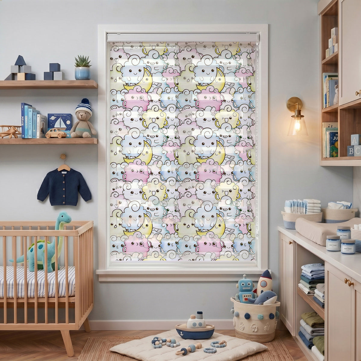 Pastel Bulut Yaratıkları ve Ay Çocuk Odası Zebra Stor Perde – ürün görseli 7