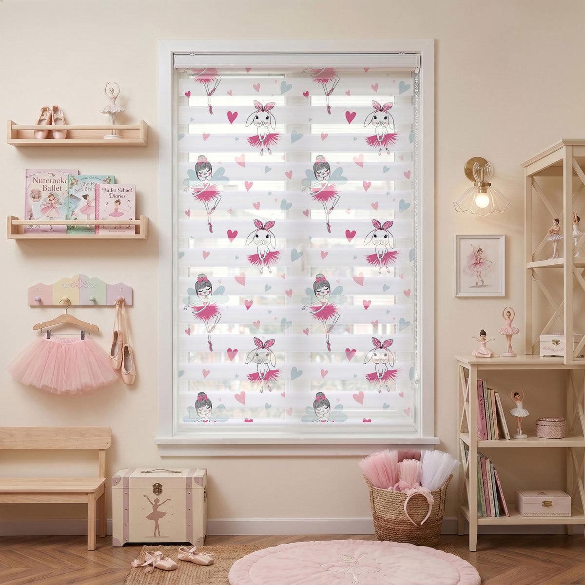 Balerin Kız ve Tütülü Tavşan Çocuk Odası Zebra Stor Perde – ürün görseli 7