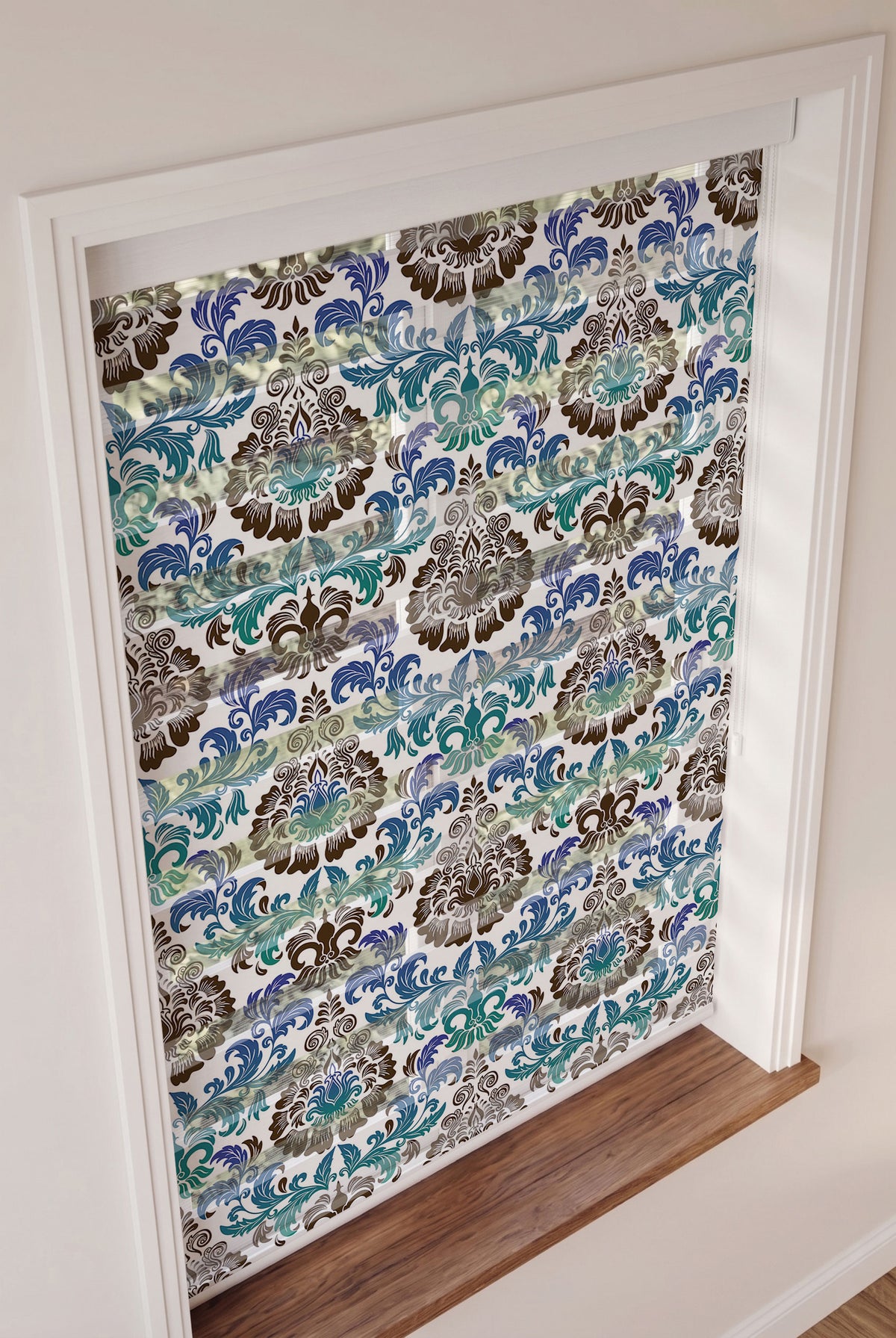 Mavi Kahve Klasik Damask Desen Salon Zebra Stor Perde – ürün görseli 3