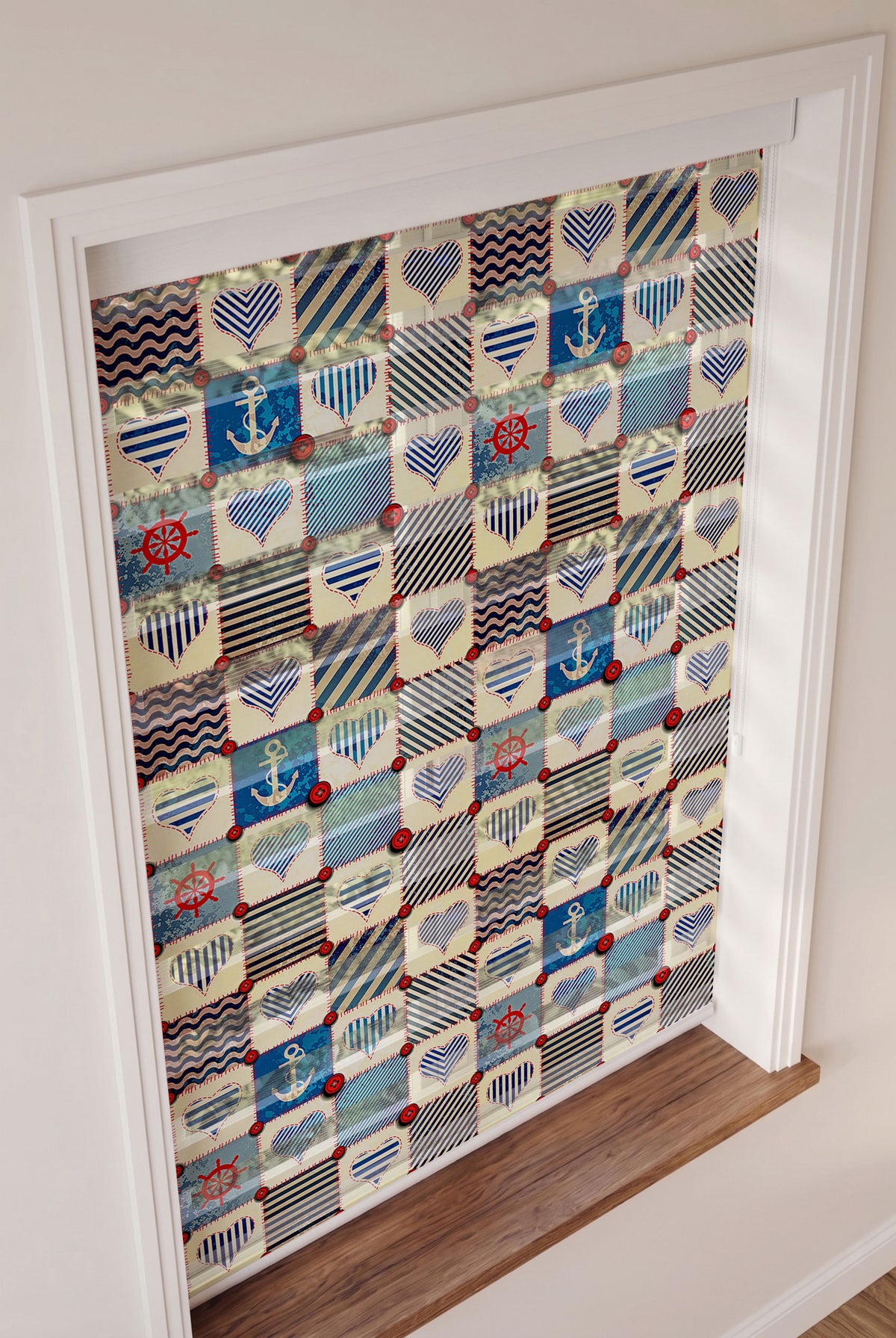 Çizgili Kalpli Denizci Patchwork Genç Odası Zebra Stor Perde – ürün görseli 3
