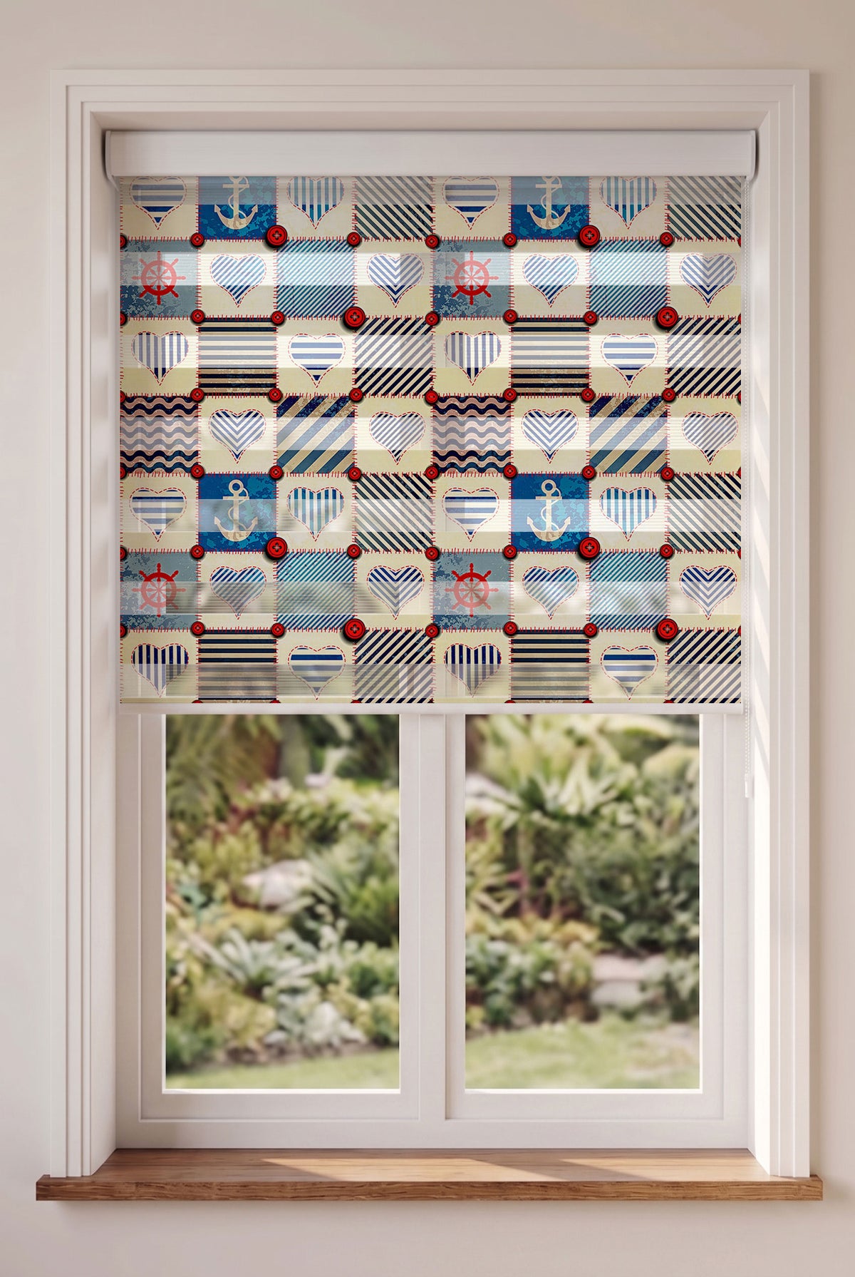 Çizgili Kalpli Denizci Patchwork Genç Odası Zebra Stor Perde – ürün görseli 4