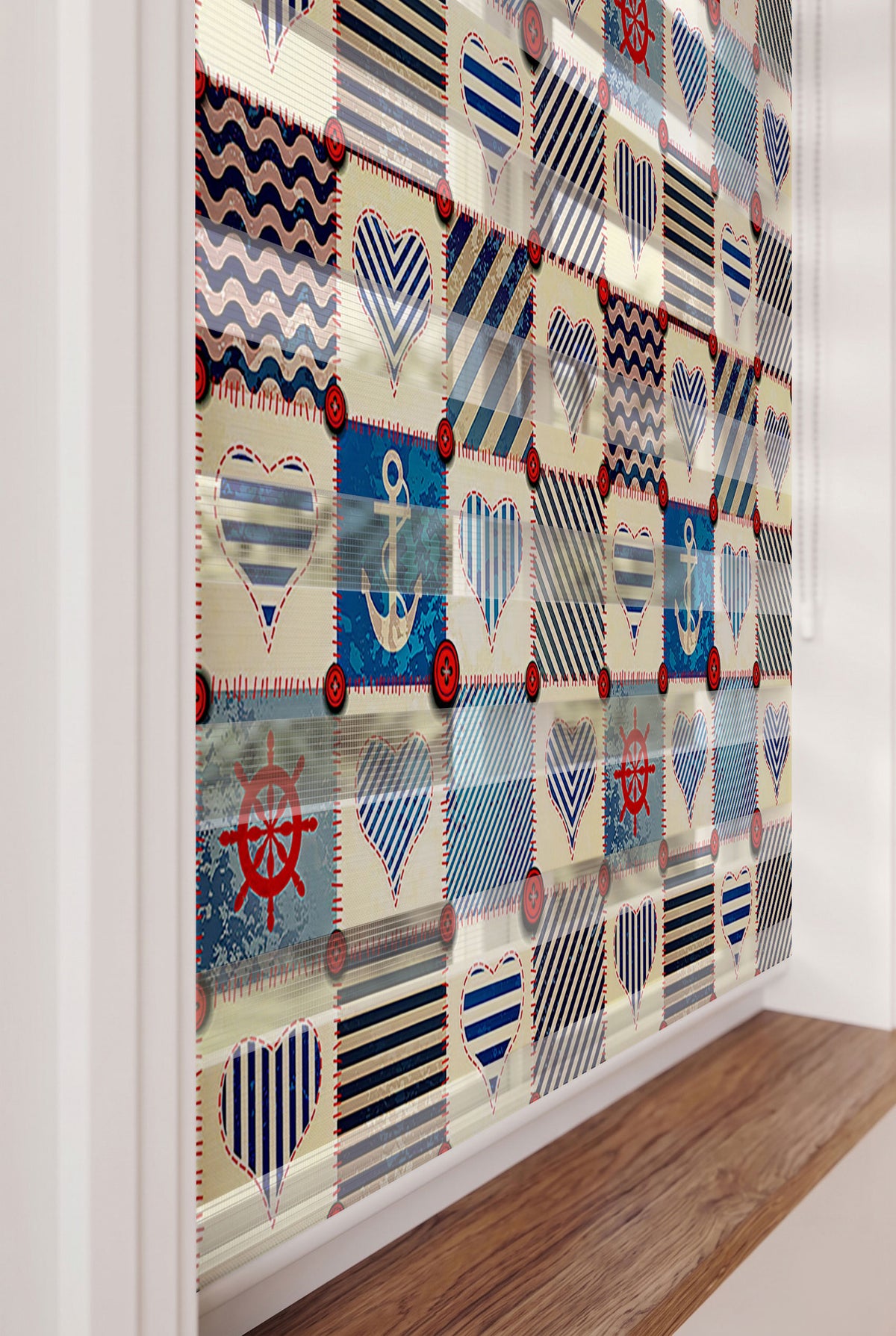 Çizgili Kalpli Denizci Patchwork Genç Odası Zebra Stor Perde – ürün görseli 5