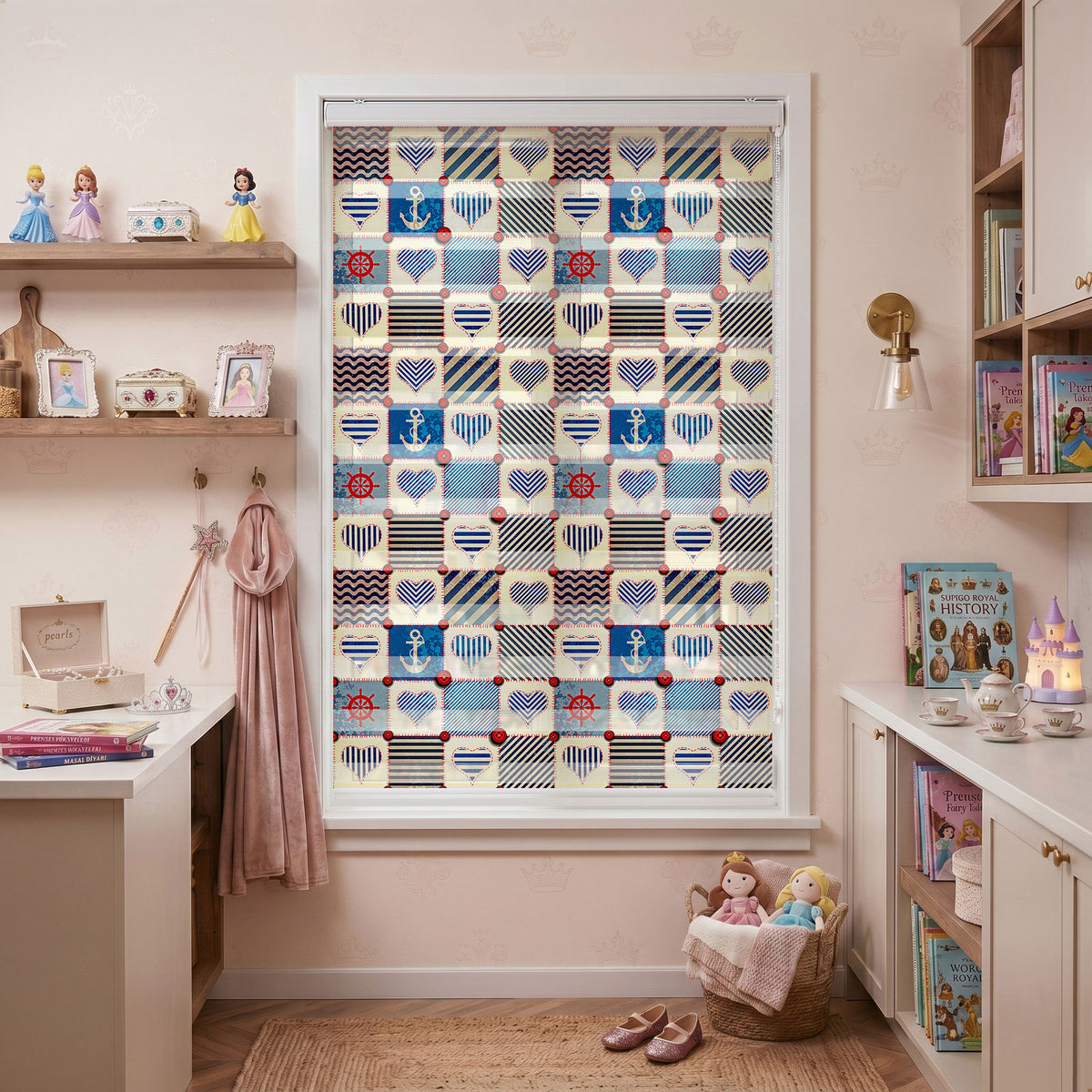 Çizgili Kalpli Denizci Patchwork Genç Odası Zebra Stor Perde – ürün görseli 7