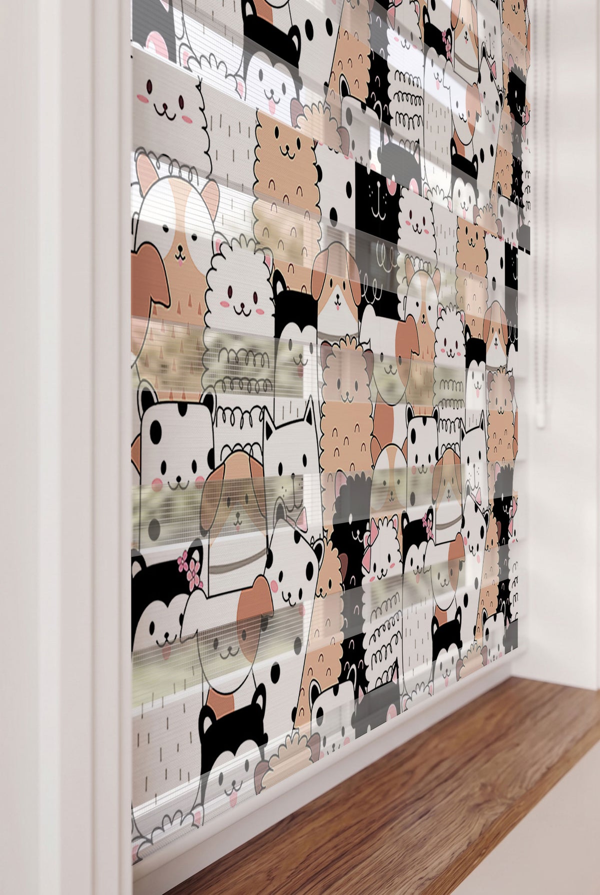 Kedi Köpek ve Kuzu Kalabalığı Çocuk Odası Zebra Stor Perde – ürün görseli 5