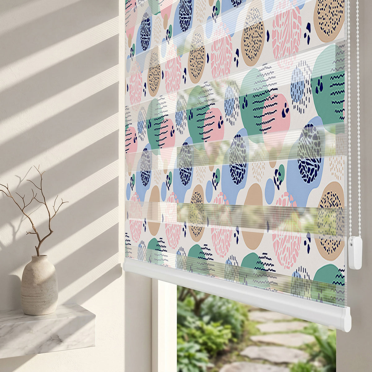 Pastel Organik Şekiller Soyut Genç Odası Zebra Stor Perde – ürün görseli 2