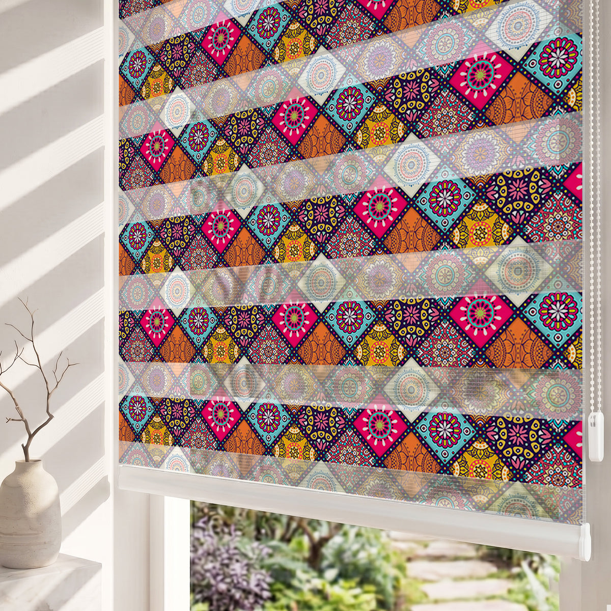 Renkli Mandala Patchwork Etnik Desen Salon Zebra Stor Perde
