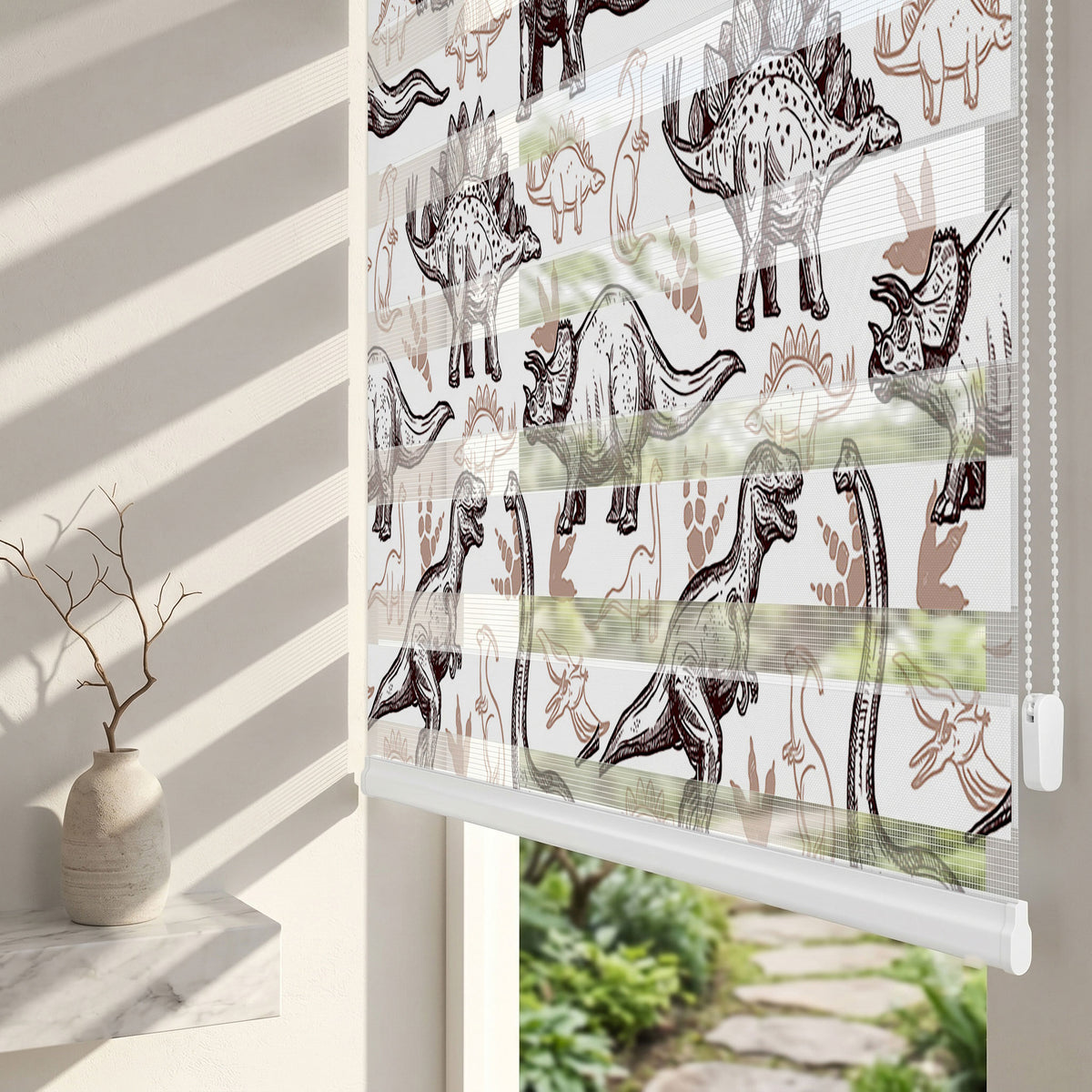 Kahverengi Çizim Dinozorlar Çocuk Odası Zebra Stor Perde – ürün görseli 2