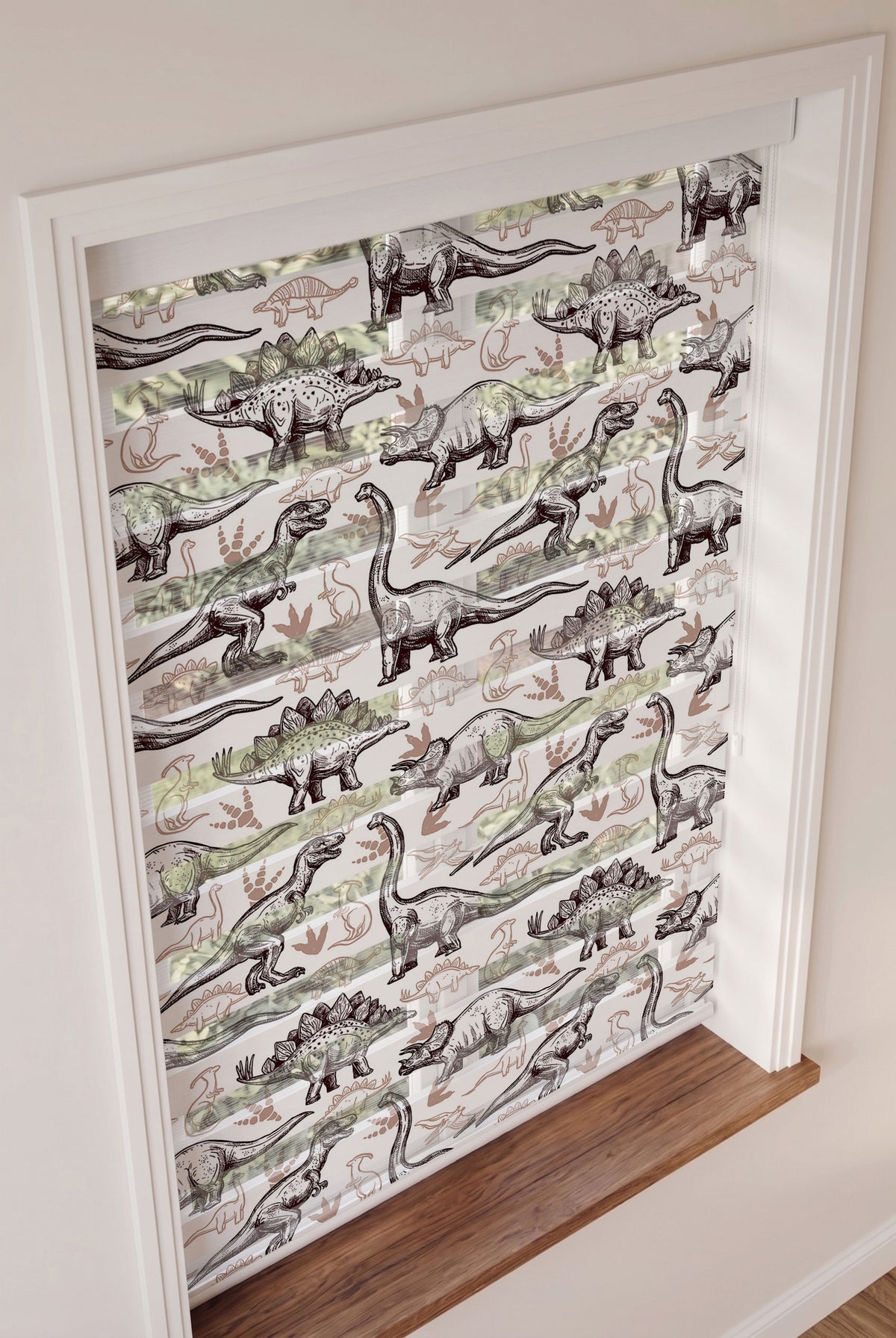 Kahverengi Çizim Dinozorlar Çocuk Odası Zebra Stor Perde – ürün görseli 3
