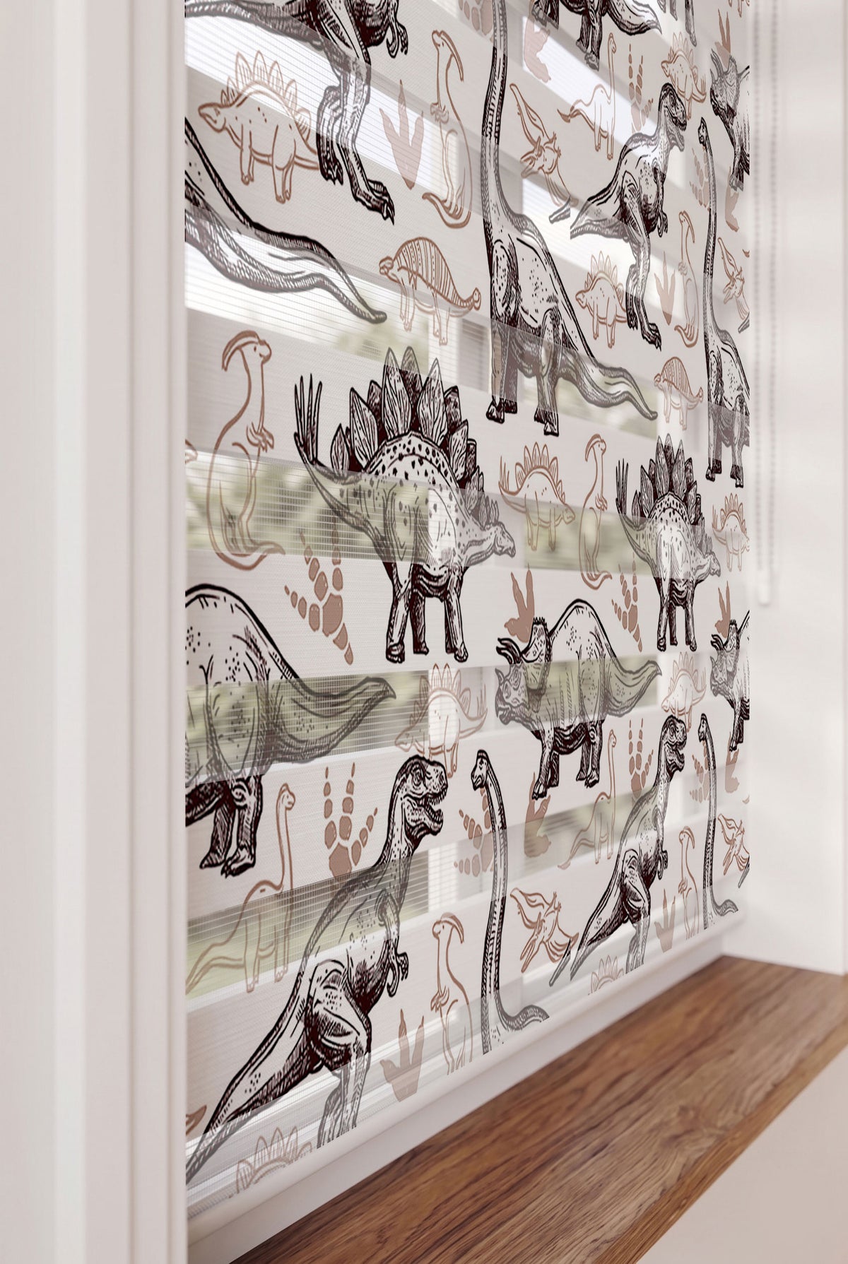 Kahverengi Çizim Dinozorlar Çocuk Odası Zebra Stor Perde – ürün görseli 5