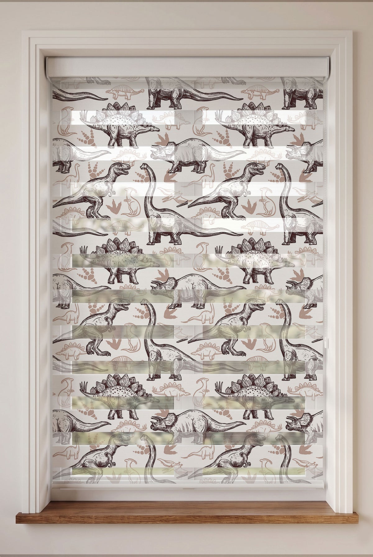 Kahverengi Çizim Dinozorlar Çocuk Odası Zebra Stor Perde – ürün görseli 6