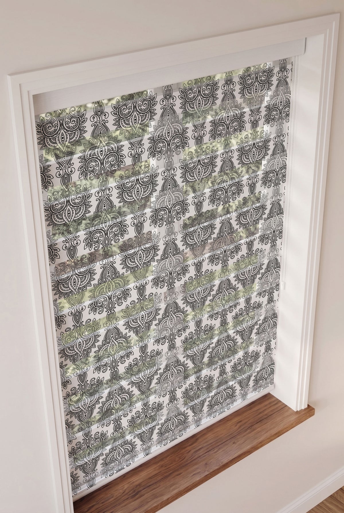 Siyah Beyaz Ornament Desen Salon Zebra Stor Perde – ürün görseli 3