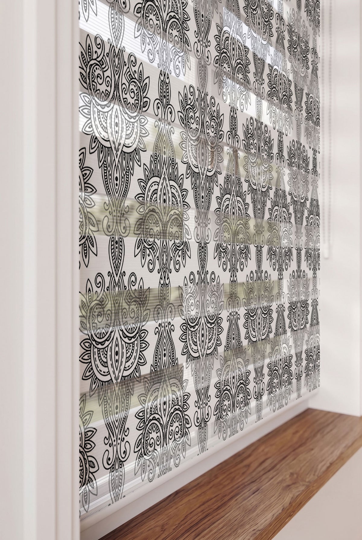 Siyah Beyaz Ornament Desen Salon Zebra Stor Perde – ürün görseli 5