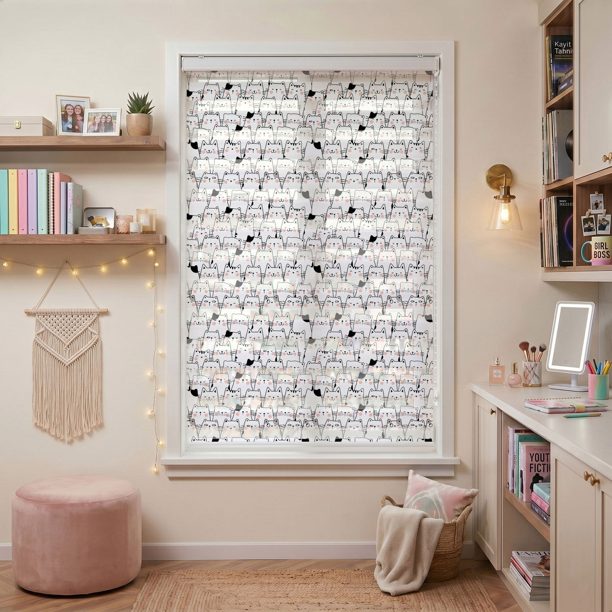 Beyaz Sevimli Kedi Kalabalığı Çocuk Odası Zebra Stor Perde – ürün görseli 7