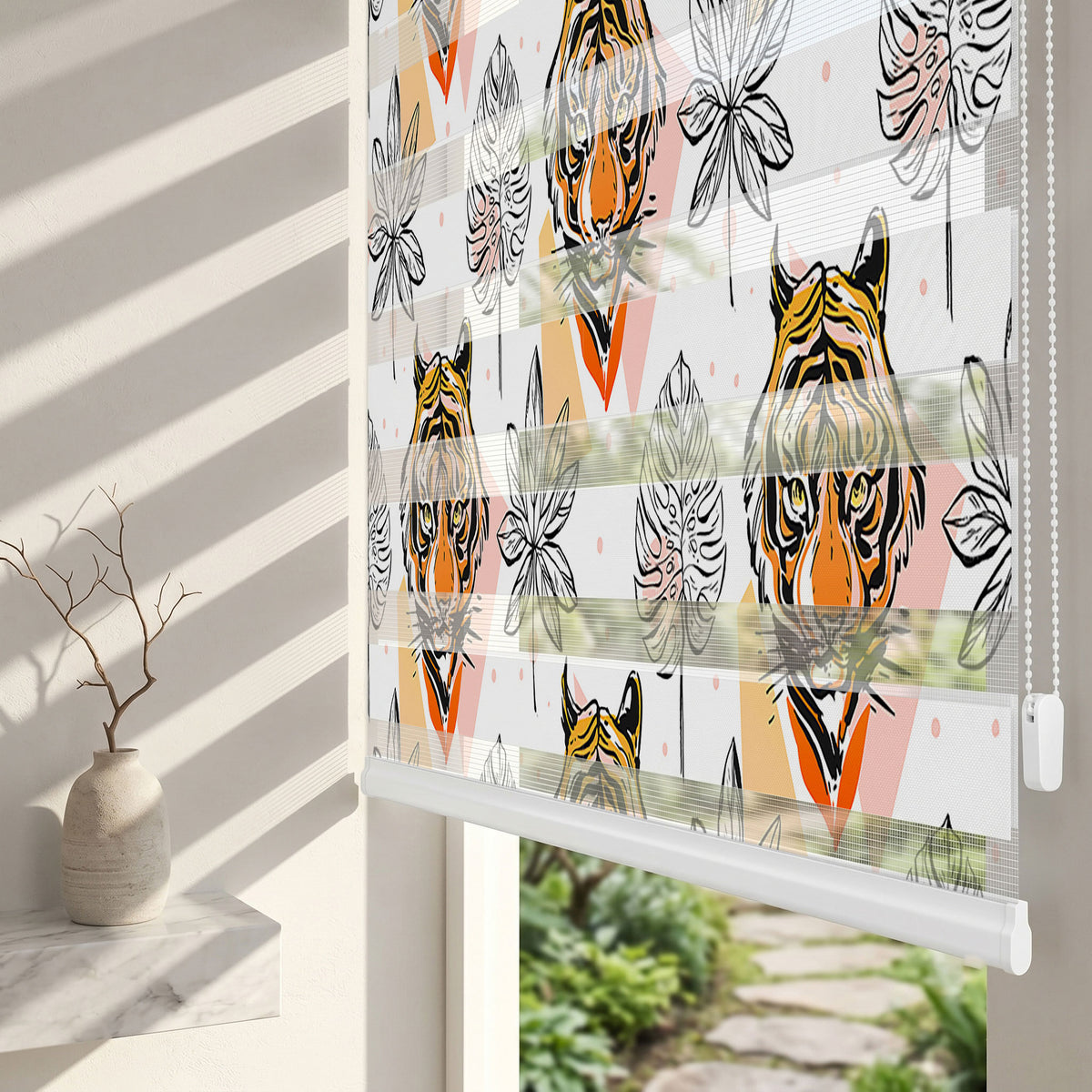 Turuncu Kaplan Yüzleri Yapraklar Genç Odası Zebra Stor Perde – ürün görseli 2