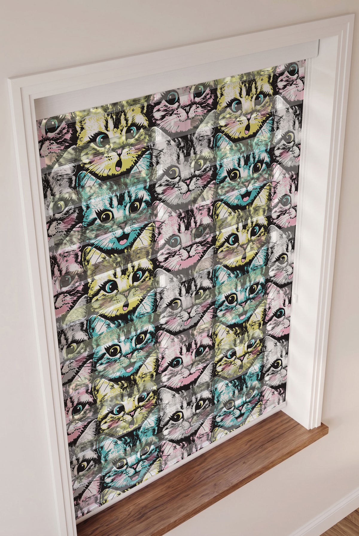 Renkli Pop Art Kedi Yüzleri Genç Odası Zebra Stor Perde – ürün görseli 3