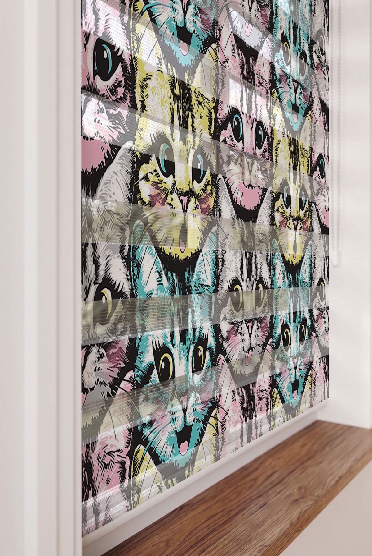 Renkli Pop Art Kedi Yüzleri Genç Odası Zebra Stor Perde – ürün görseli 5