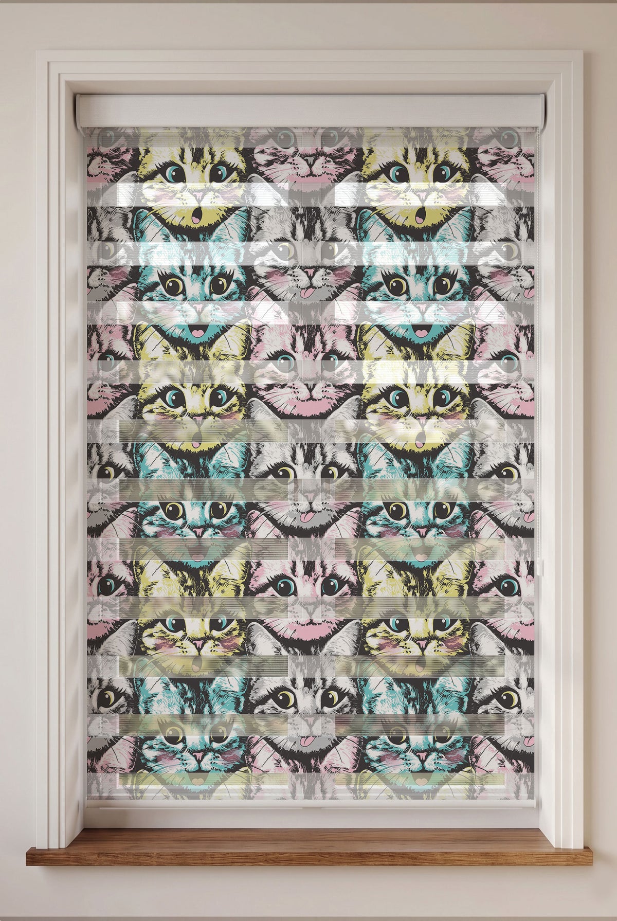 Renkli Pop Art Kedi Yüzleri Genç Odası Zebra Stor Perde – ürün görseli 6