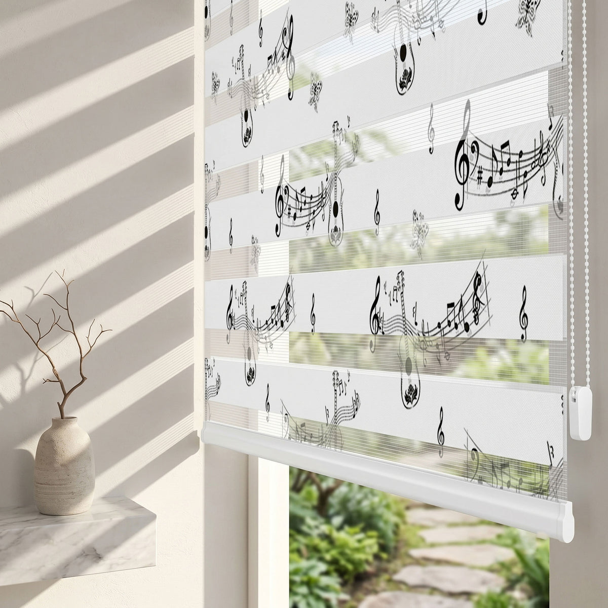 Gitar Nota ve Kelebekler Müzik Genç Odası Zebra Stor Perde – ürün görseli 2
