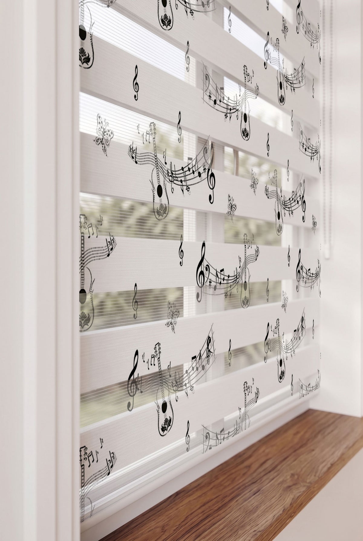 Gitar Nota ve Kelebekler Müzik Genç Odası Zebra Stor Perde – ürün görseli 5