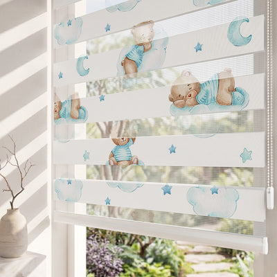 Bulutlarda Uyuyan Mavi Ayıcıklar Zebra Stor Perde