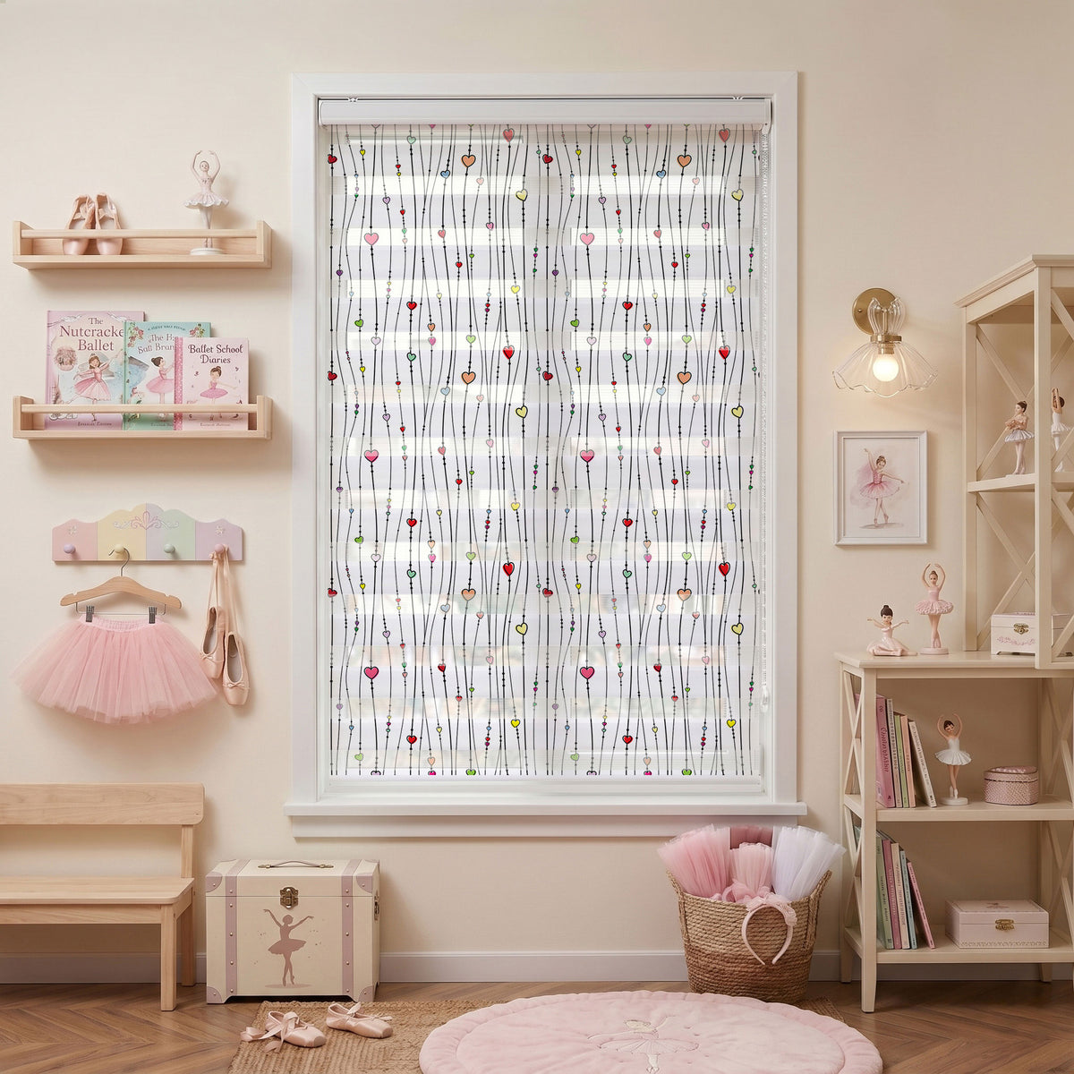 Dikey İpli Renkli Kalpler Çocuk Odası Zebra Stor Perde – ürün görseli 7