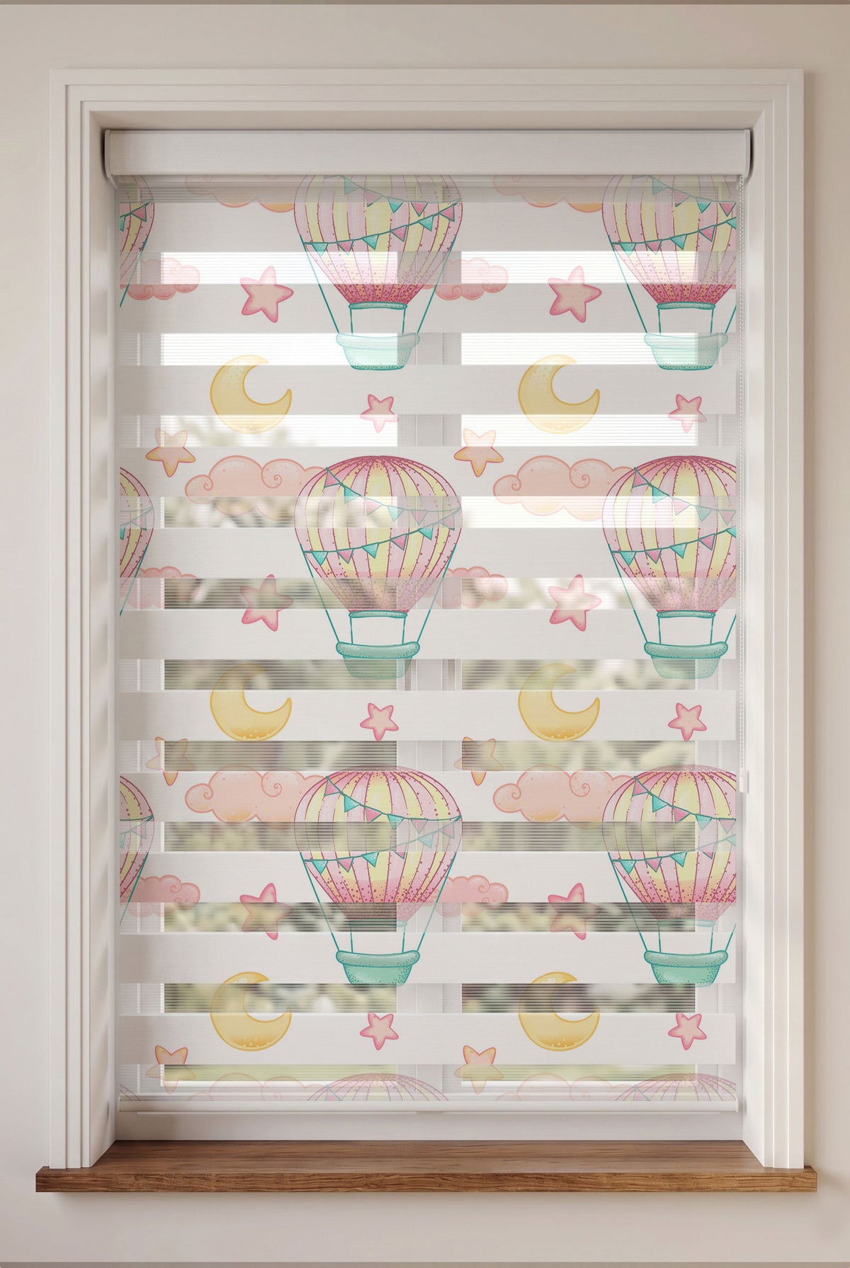 Pembe Hava Balonu Hilal Yıldız Bebek Odası Zebra Stor Perde – ürün görseli 6