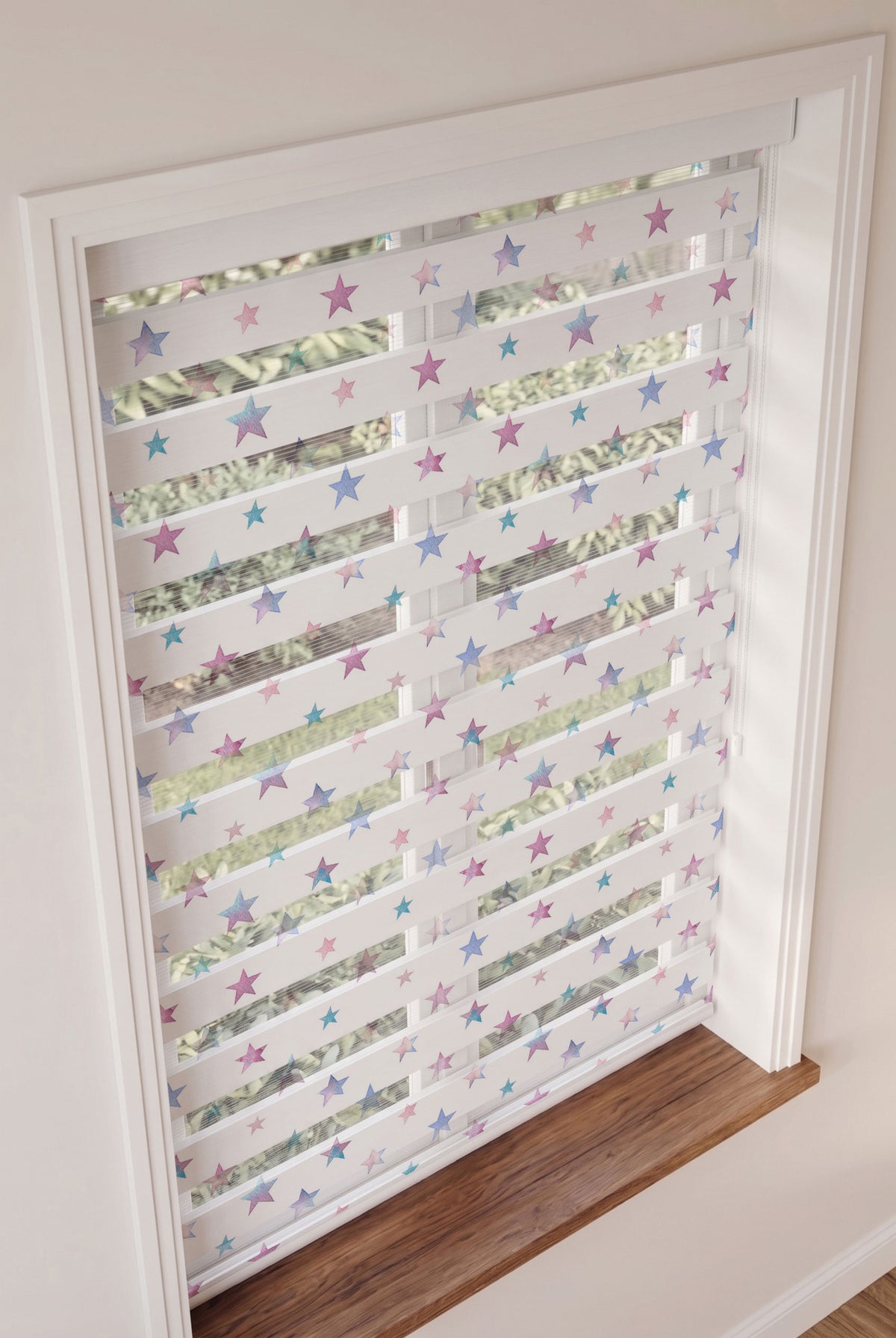 Pastel Mor Mavi Sulu Boya Yıldız Zebra Stor Perde – ürün görseli 3