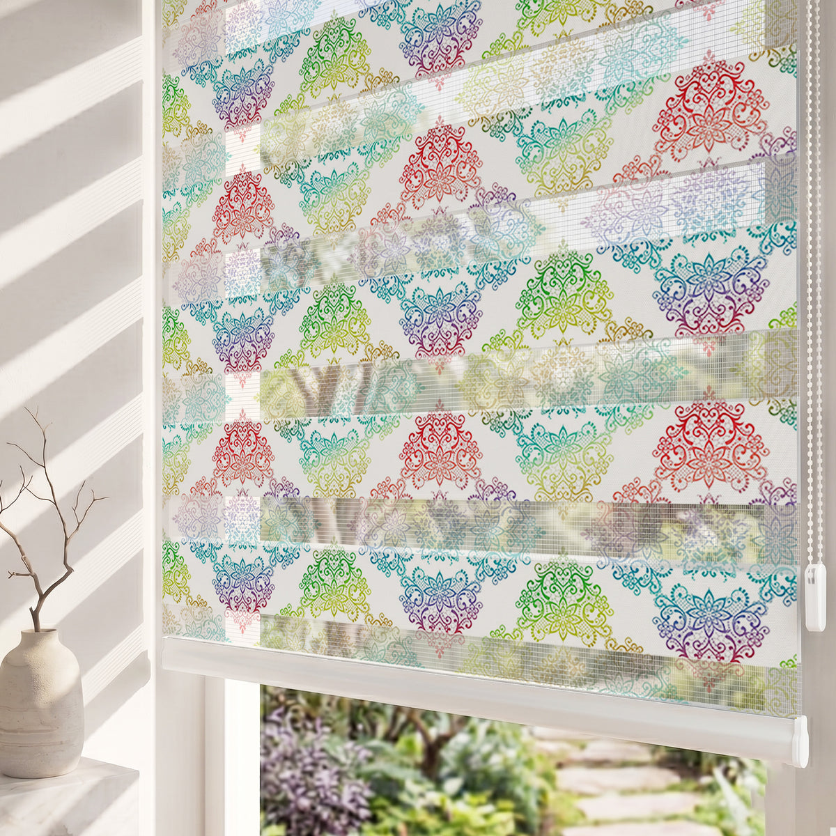Renk Geçişli Klasik Ornament Desen Salon Zebra Stor Perde
