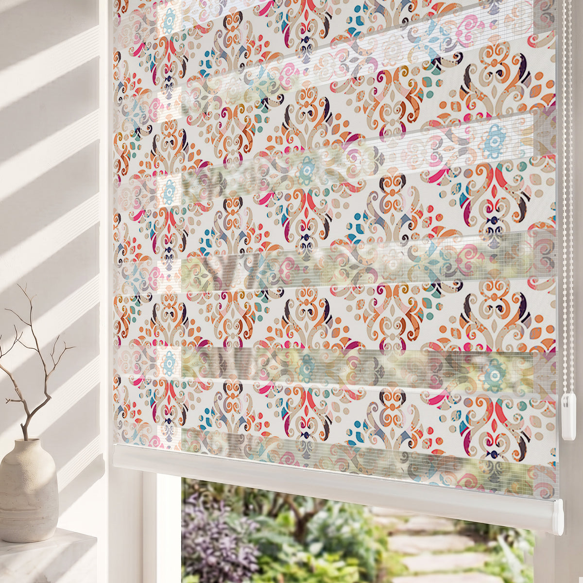 Renkli Soft Tonlu Damask Desen Salon Zebra Stor Perde