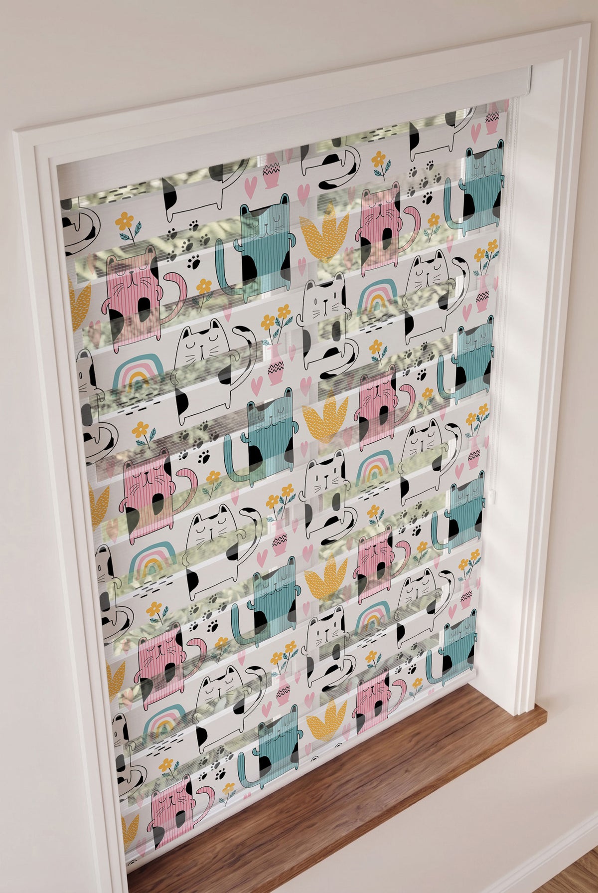 Sevimli Çizgili Kediler Çiçekler Zebra Stor Perde – ürün görseli 3