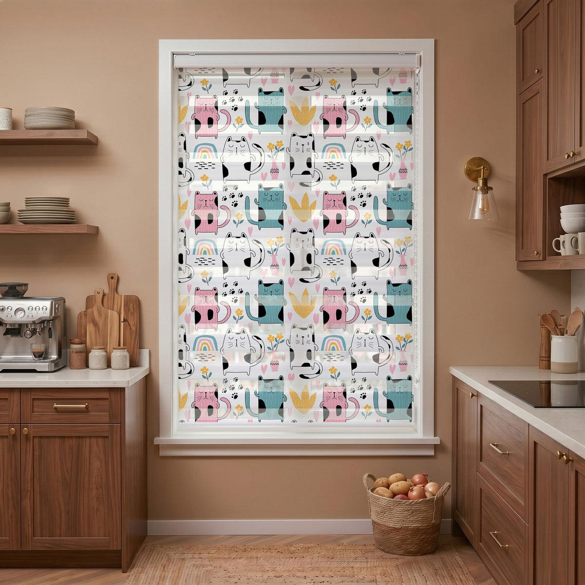 Sevimli Çizgili Kediler Çiçekler Zebra Stor Perde – ürün görseli 7