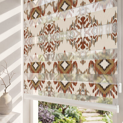 Kiremit Kahve Ikat Etnik Desen Salon Zebra Stor Perde