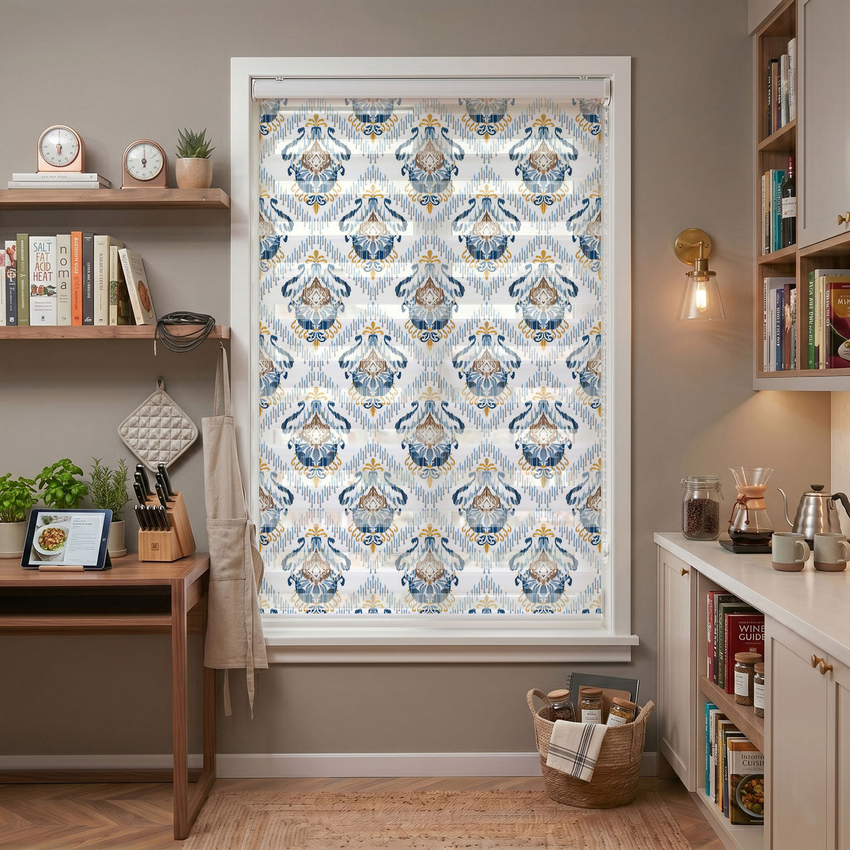 Mavi ve Hardal Ikat Etnik Desen Salon Zebra Stor Perde – ürün görseli 7