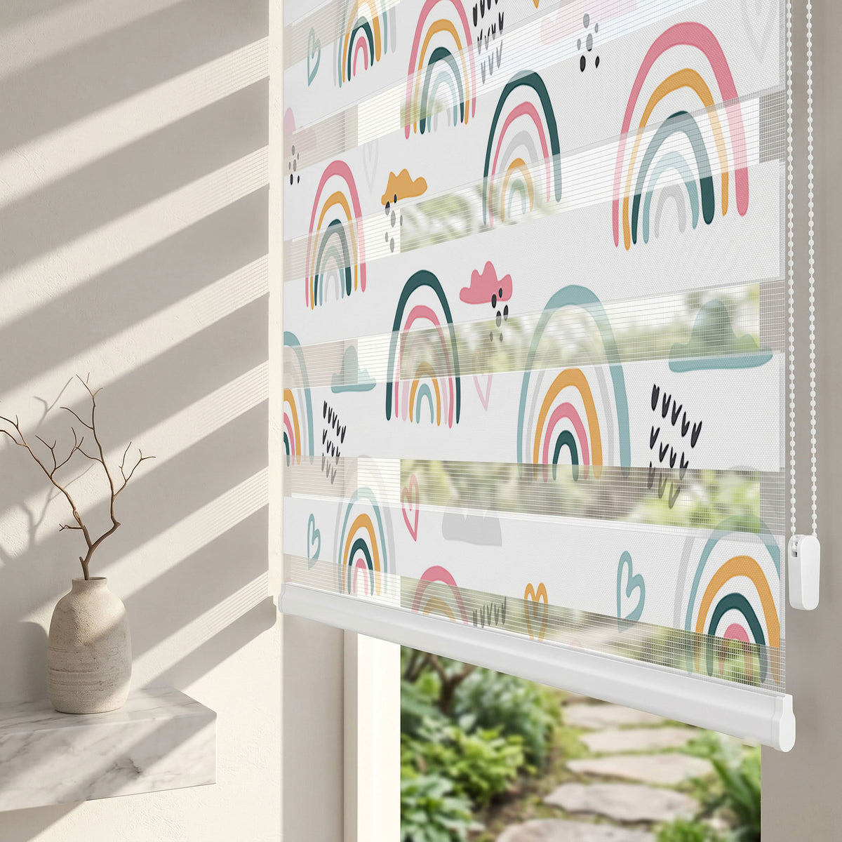 Pastel Gökkuşakları Kalp Bulut Çocuk Odası Zebra Stor Perde – ürün görseli 2