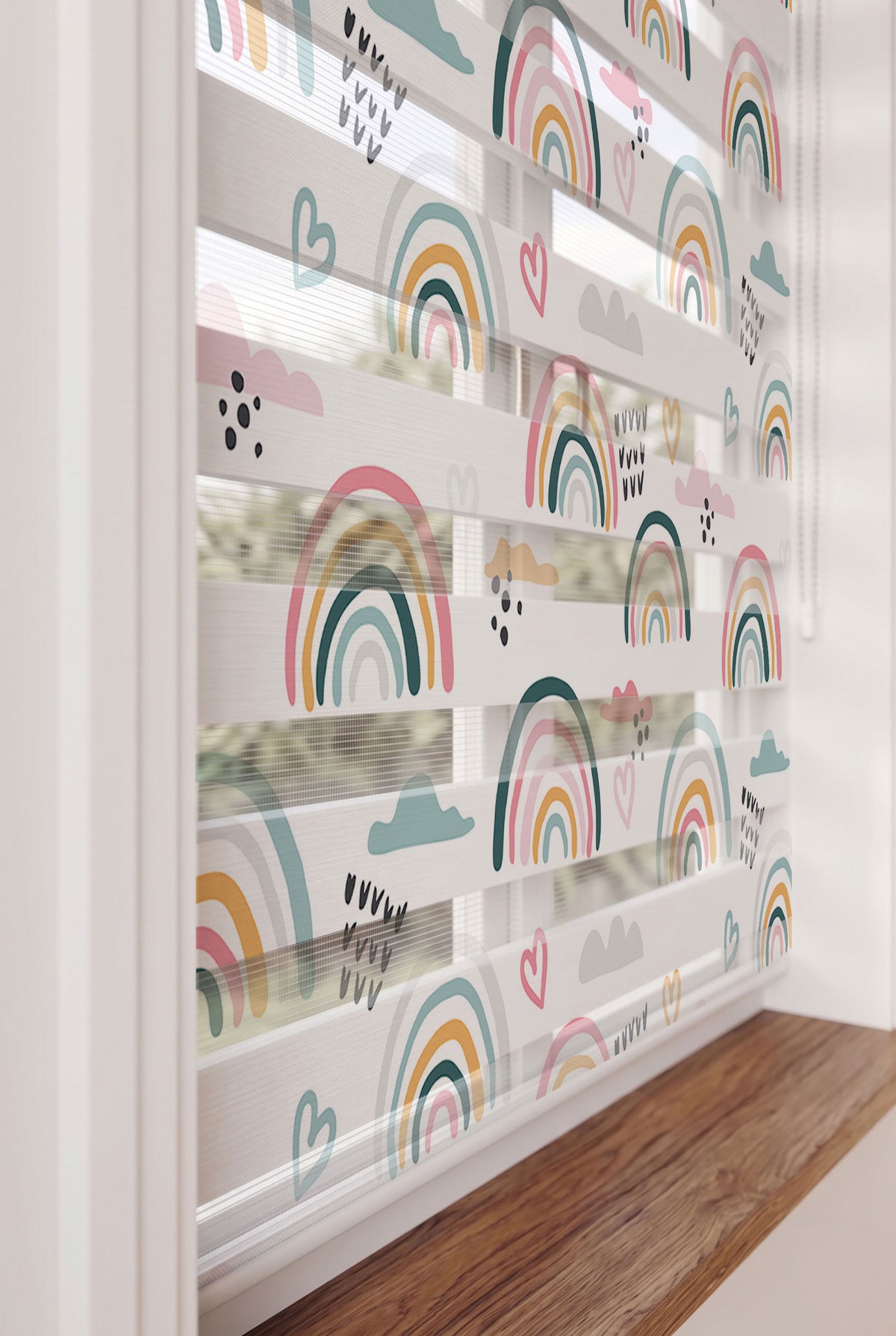 Pastel Gökkuşakları Kalp Bulut Çocuk Odası Zebra Stor Perde – ürün görseli 5