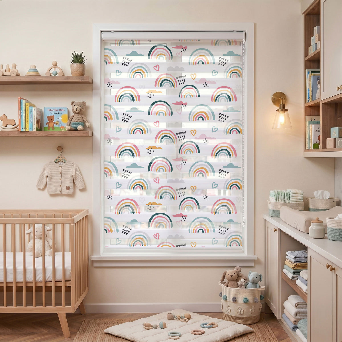 Pastel Gökkuşakları Kalp Bulut Çocuk Odası Zebra Stor Perde – ürün görseli 7