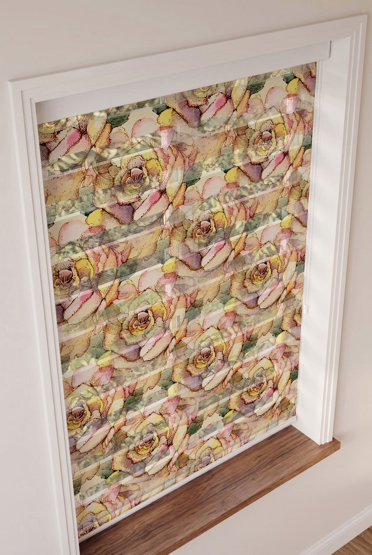 Bej Vintage Sulu Boya Güller Salon Zebra Stor Perde – ürün görseli 3
