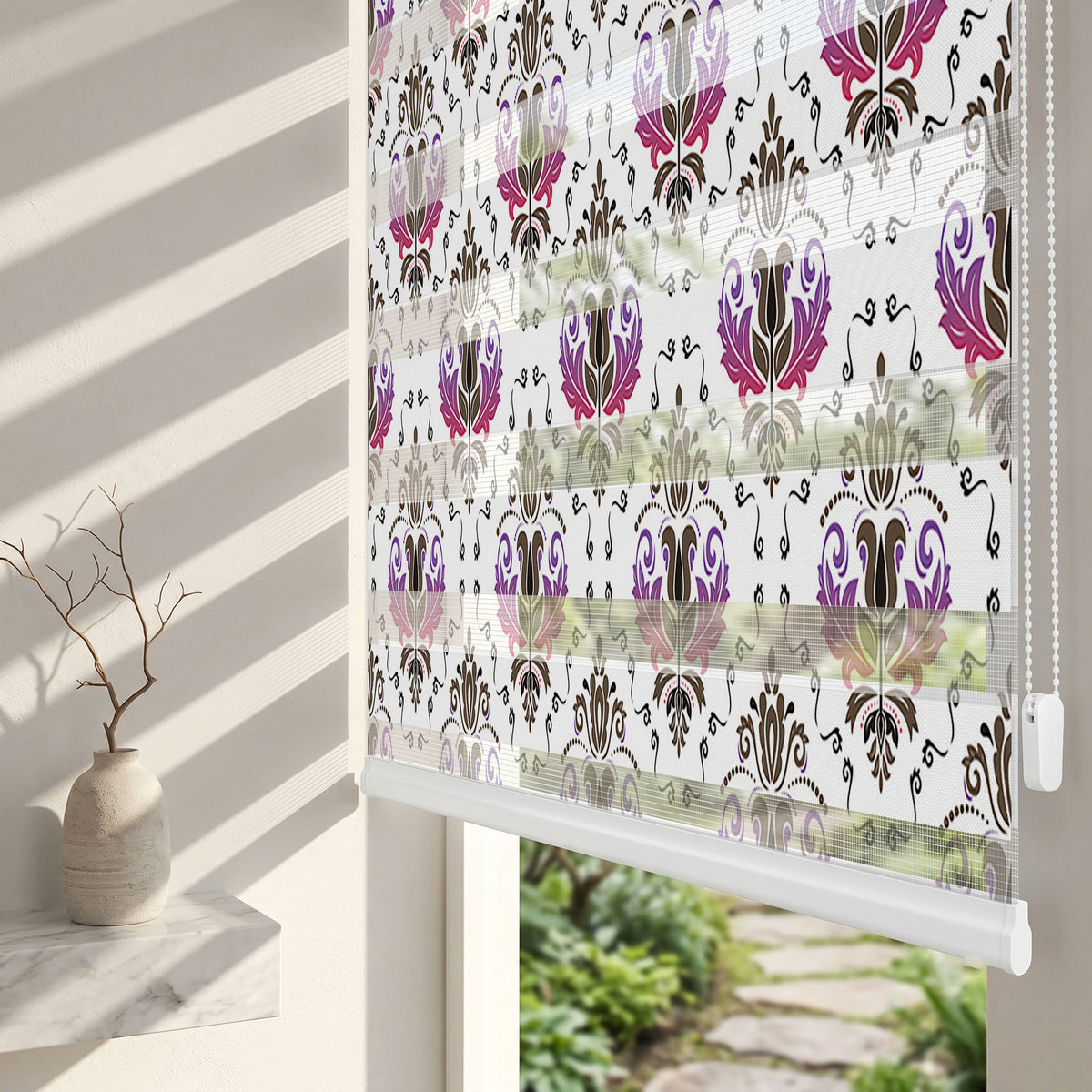 Kırmızı Beyaz Klasik Damask Desen Salon Zebra Stor Perde – ürün görseli 2
