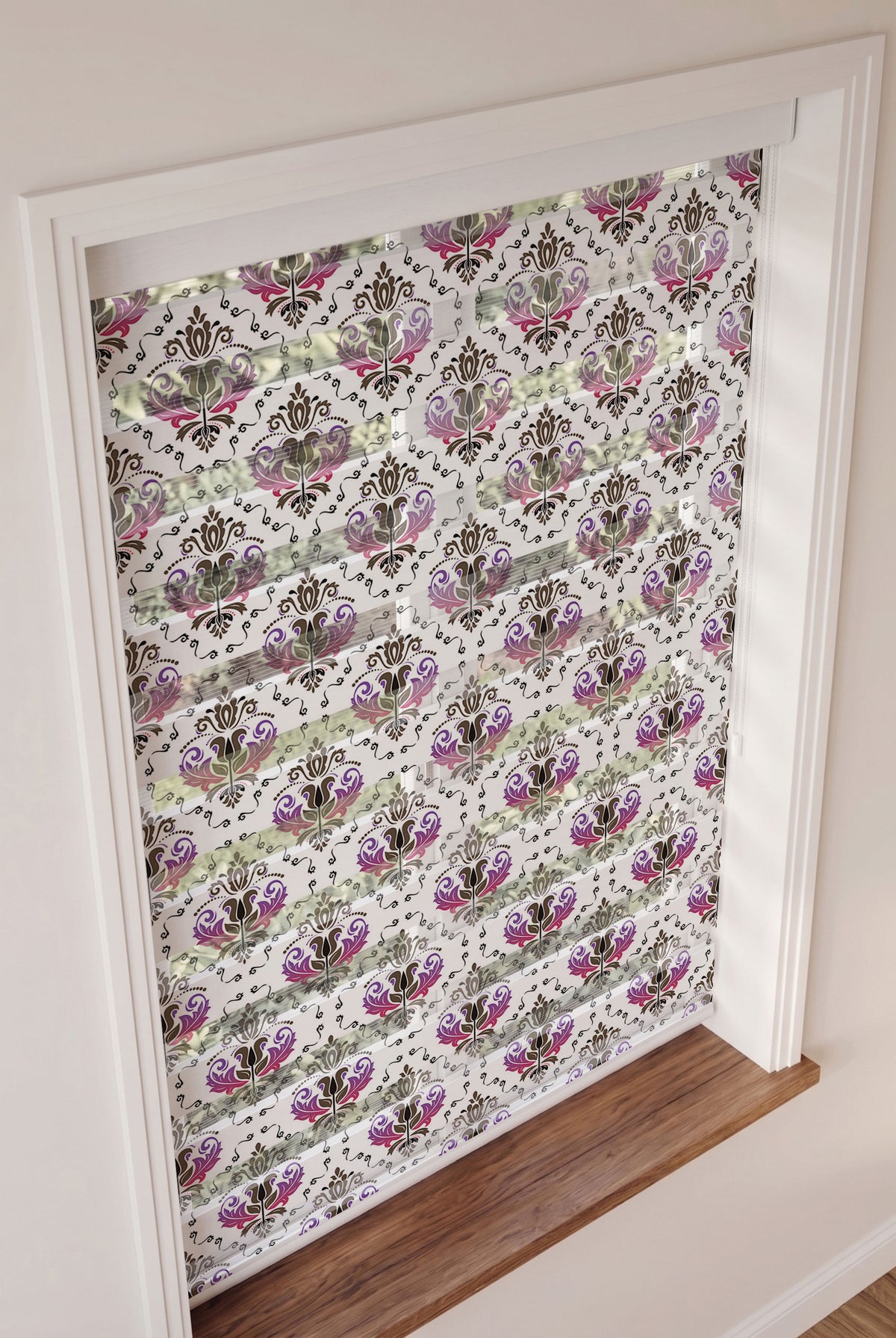 Kırmızı Beyaz Klasik Damask Desen Salon Zebra Stor Perde – ürün görseli 3
