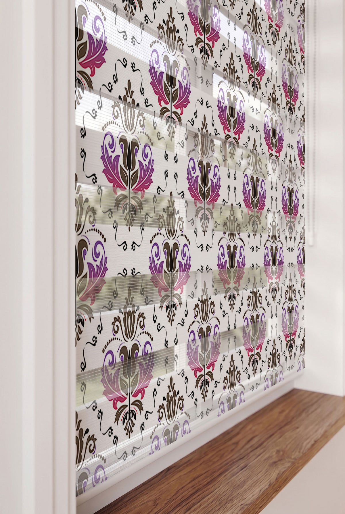 Kırmızı Beyaz Klasik Damask Desen Salon Zebra Stor Perde – ürün görseli 5