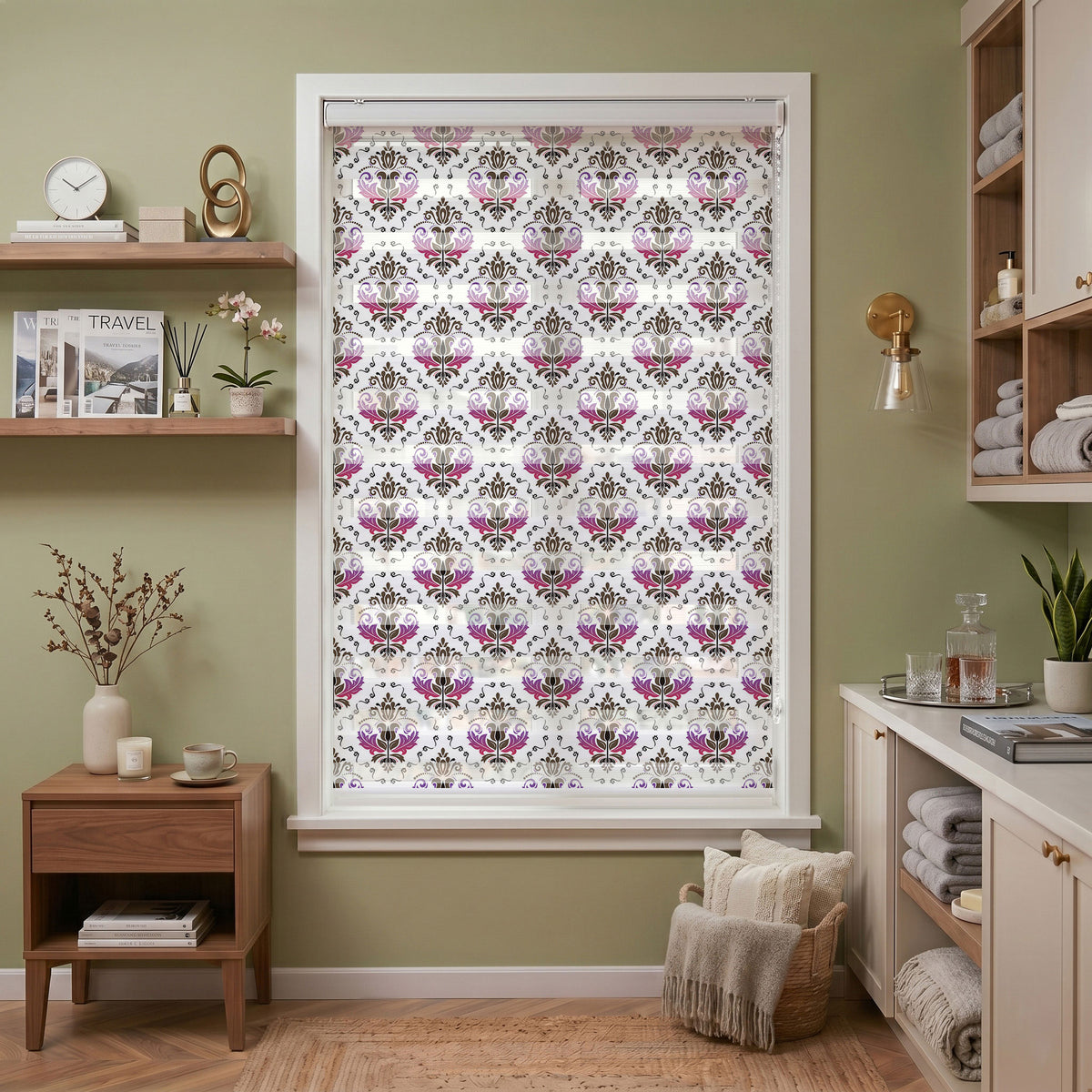 Kırmızı Beyaz Klasik Damask Desen Salon Zebra Stor Perde – ürün görseli 7