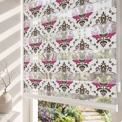 Kırmızı Beyaz Klasik Damask Desen Salon Zebra Stor Perde