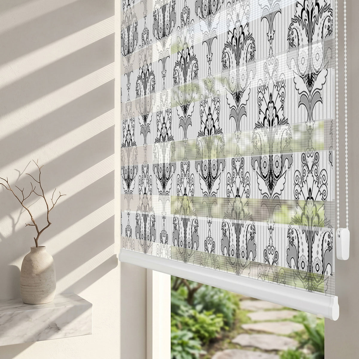 Siyah Gri Çizgili Damask Desen Salon Zebra Stor Perde – ürün görseli 2