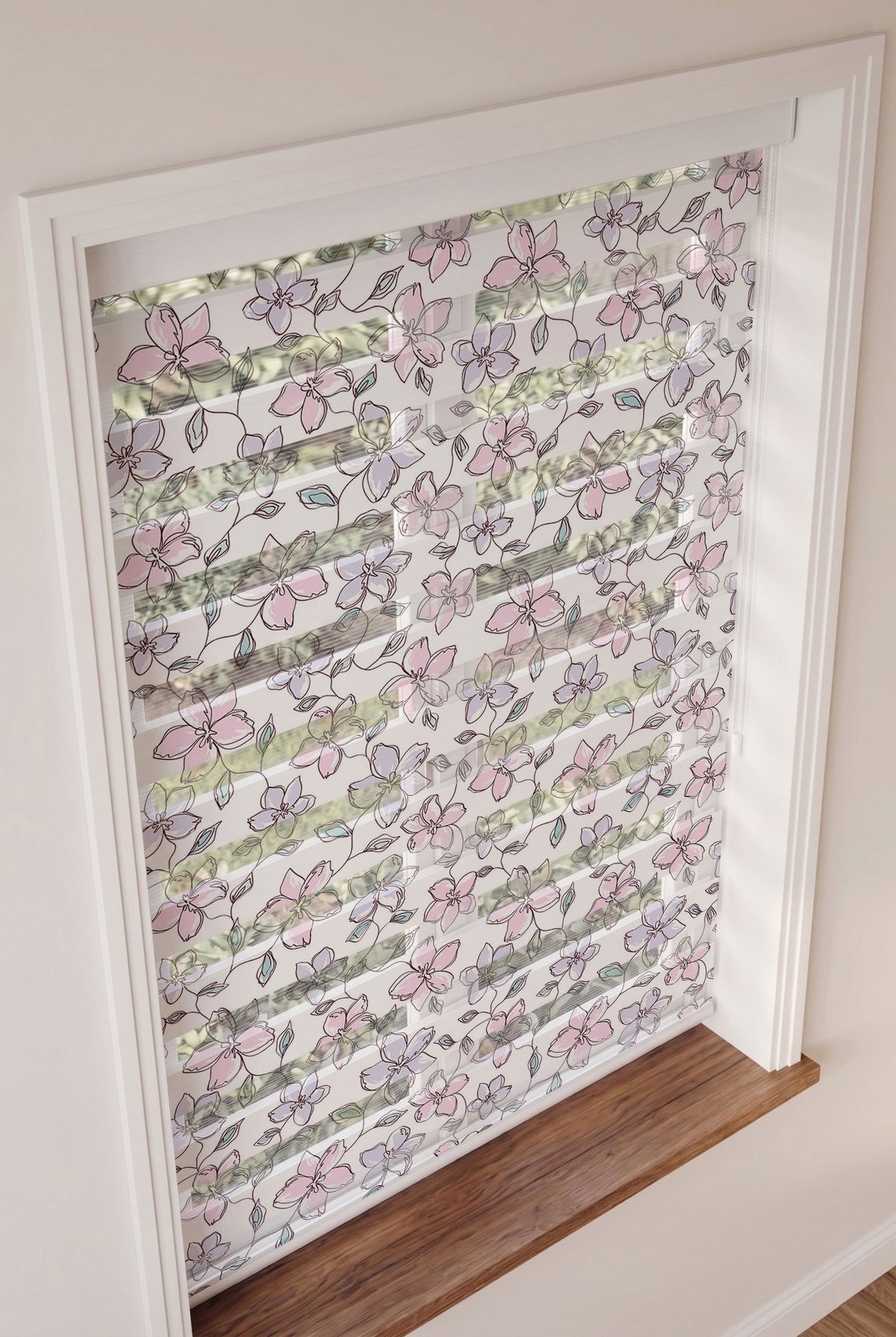 Pembe Lila Çizim Çiçekler Yatak Odası Zebra Stor Perde – ürün görseli 3