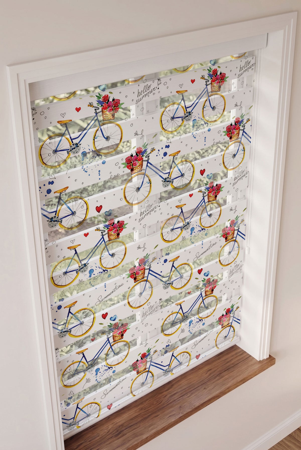 Çiçek Sepetli Bisikletler Yaz Genç Odası Zebra Stor Perde – ürün görseli 3