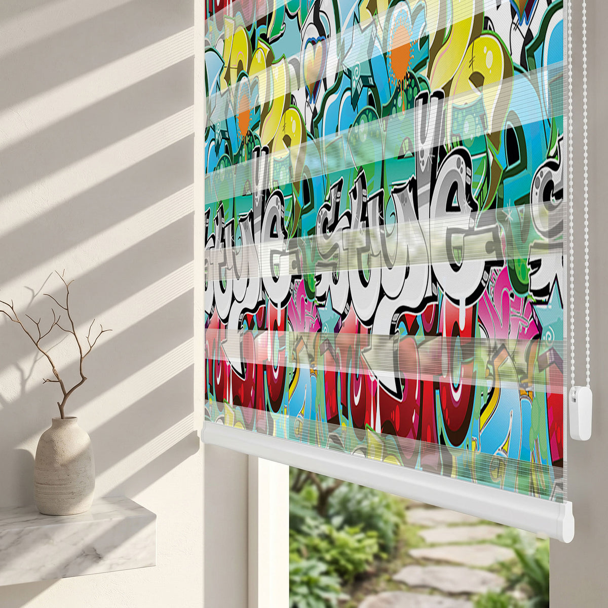 Renkli Grafiti Harfleri Sanatı Genç Odası Zebra Stor Perde – ürün görseli 2