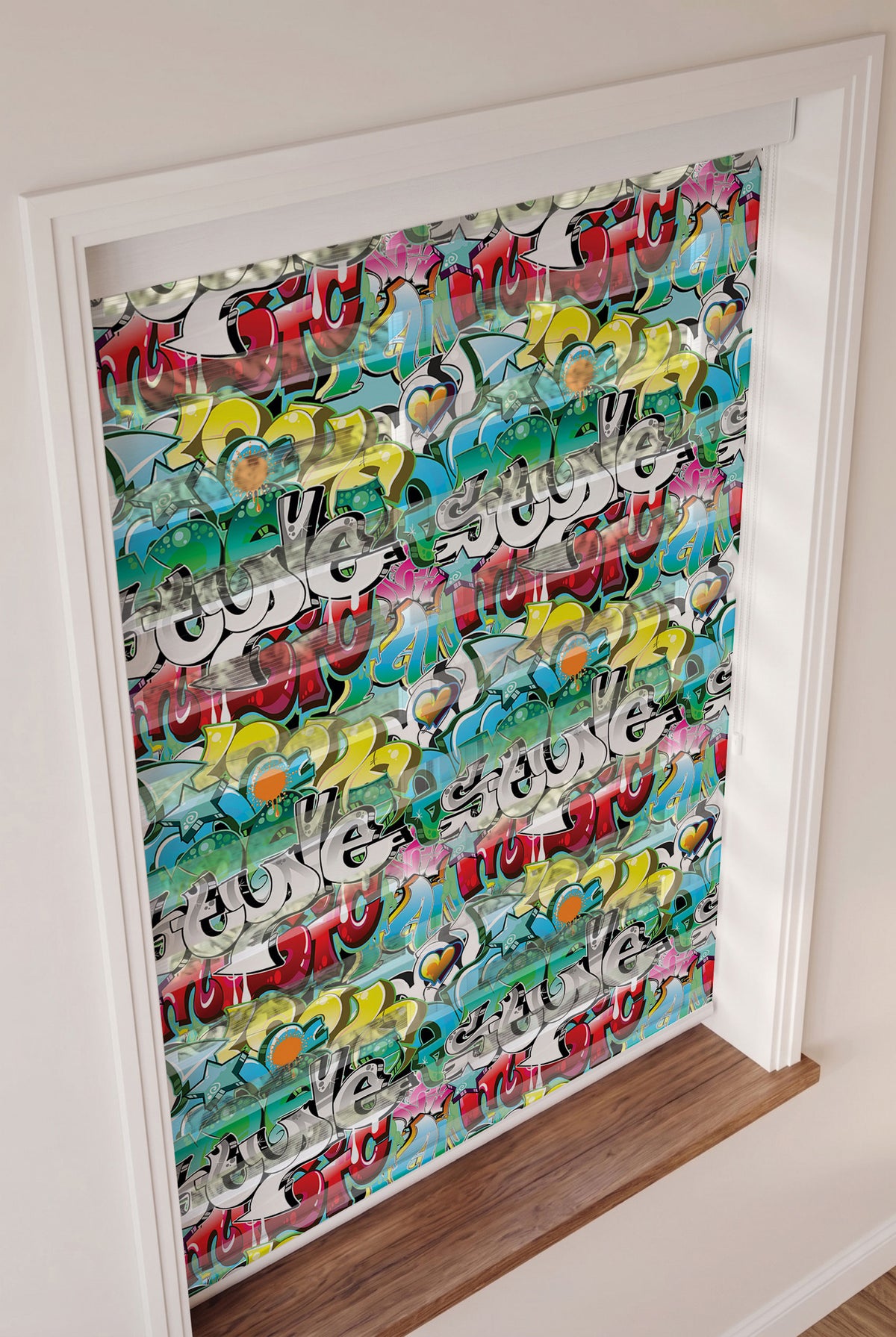 Renkli Grafiti Harfleri Sanatı Genç Odası Zebra Stor Perde – ürün görseli 3